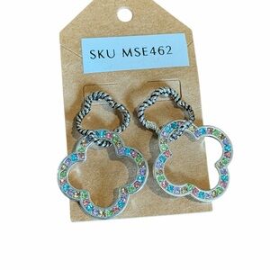Silver Multicolored Jeweled Dangle Earrings